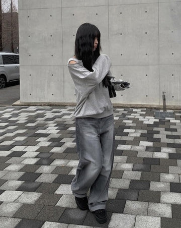 It Gray Washed Denim Wide Pants